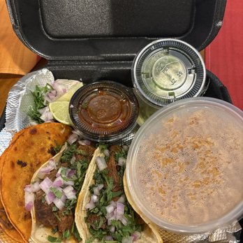 Carmen’s Tex Mex - 2 barbacoa tacos, 1 birria taco, a side of rice and side of guacamole - Tex-Mex Near Me - Kennedale, Texas