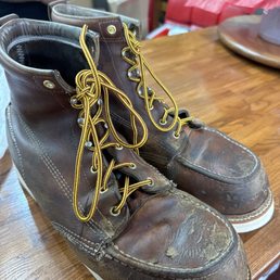 Awesome shoe repair service done for a really old pair of work boots. Conditioned the leather and gave new laces free of charge!!! Awesome shoe repair service done for a really old pair of work boots. Conditioned the leather and gave new laces free of charge!!!