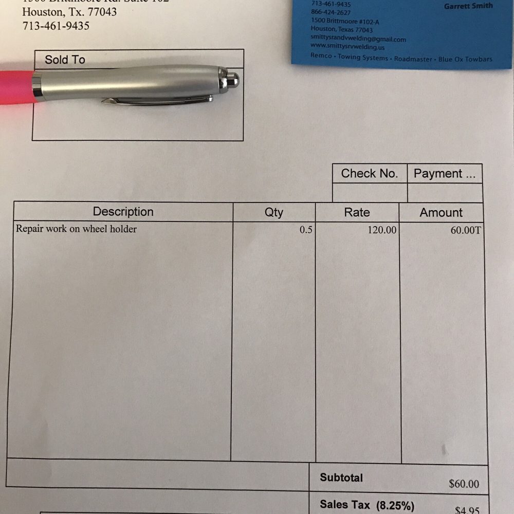 Katy Welding & Fabrication - The receipt from the honest welder - Metal Fabricators Near Me - Katy, Texas Katy Welding & Fabrication - The receipt from the honest welder - Metal Fabricators Near Me - Katy, Texas