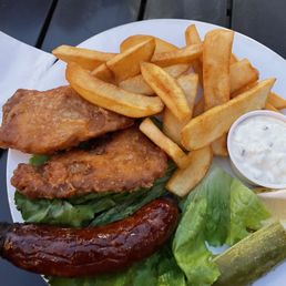 Fish,bangers and chips Fish,bangers and chips