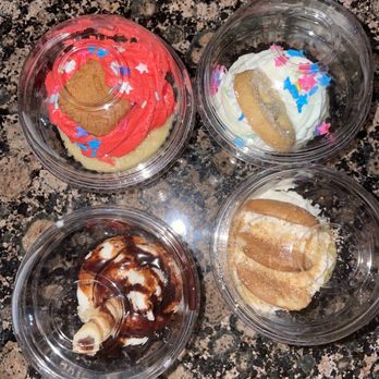 Madame B’s Bakery - Top cupcakes are two versions of funfetti , bottom (left)vanilla/chocolate, and (right) banana pudding. - Bakeries Near Me - Raleigh, North Carolina Madame B’s Bakery - Top cupcakes are two versions of funfetti , bottom (left)vanilla/chocolate, and (right) banana pudding. - Bakeries Near Me - Raleigh, North Carolina