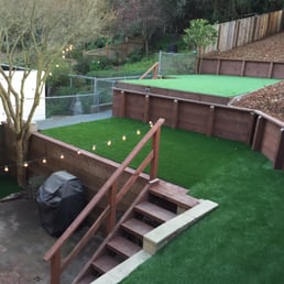 Artificial (drought friendly!) lawn.  Installed by Franco Landscaping