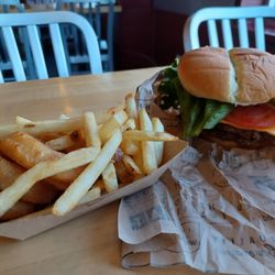 Wayback Burgers - Classic with fries and onion rings