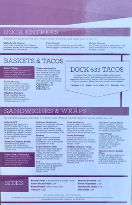 Menu photo 3 Dock 633 Lake Placid, FL