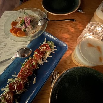 Cabra - Top: Classic Ceviche (8/10) Consistency was off for me, the sauce seemed random  Bottom: Tuna Tataki (11/10) Tender and so flavorful!! - Peruvian Near Me - Chicago, Illinois