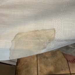 Burn mark on shirt that was not there when we dropped it off Burn mark on shirt that was not there when we dropped it off