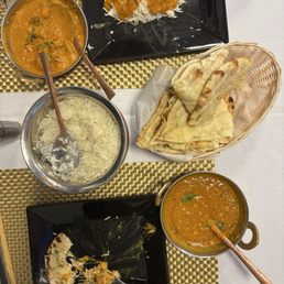 Our entrees with naan. Our entrees with naan.
