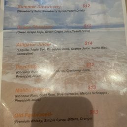 Bartenders Menu