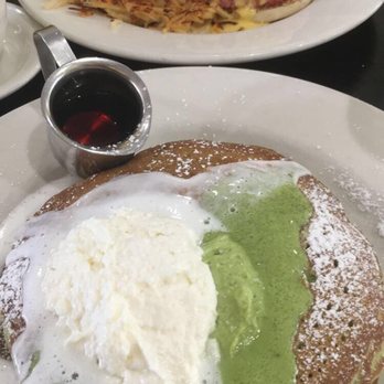 Bea Bea's - Green tea pancakes and corn hash eggs Benedict. So good!! - Coffee & Tea Near Me - Burbank, California
