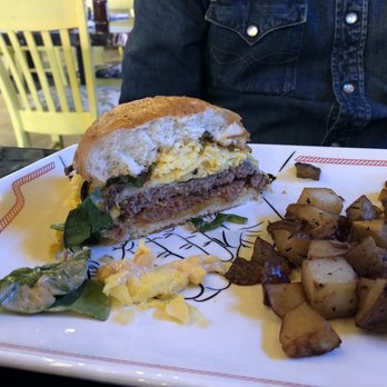 Breakfast Republic - The tasty Breakfast Burger, an inside look. - Breakfast & Brunch Near Me - Costa Mesa, California Breakfast Republic - The tasty Breakfast Burger, an inside look. - Breakfast & Brunch Near Me - Costa Mesa, California