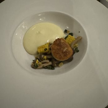 First & Oak - Seared Scallop with Corn Espuma - New American Near Me - Solvang, California First & Oak - Seared Scallop with Corn Espuma - New American Near Me - Solvang, California
