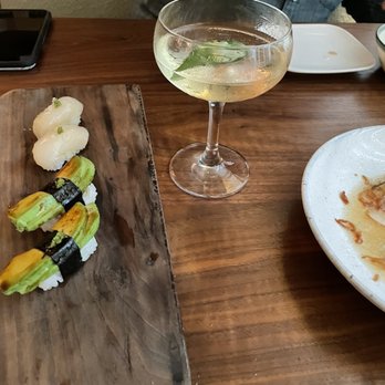 Uchi Miami - Nama Hotate, Avocado Nigiri, ichinene cocktail - Asian Fusion Near Me - Miami, Florida