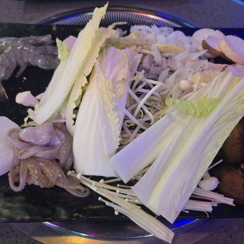 Hungry Pot Korean BBQ & Hot Pot - All my fixings. I chose jumbo shrimp, tripe and baby octopus and mussels. - Barbeque Near Me - Wethersfield, Connecticut