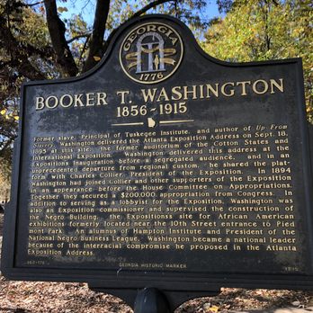 Piedmont Park - Sign to mark famous speech by Booker T. Washington. - Parks Near Me - Atlanta, Georgia Piedmont Park - Sign to mark famous speech by Booker T. Washington. - Parks Near Me - Atlanta, Georgia