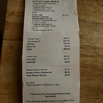 Perfect-Union - Receipt of the break down of the cost & says no student discount. - Cannabis Clinics Near Me - Sacramento, California Perfect-Union - Receipt of the break down of the cost & says no student discount. - Cannabis Clinics Near Me - Sacramento, California