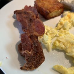 Bacon and was too crispy and tough to chew. See if you can ask for lightly crisp Bacon and was too crispy and tough to chew. See if you can ask for lightly crisp