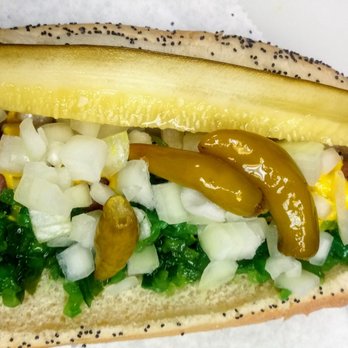Andy’s Red Hots - Vienna Polish, everything with hot peppers Mustard, Vienna relish, onion, tomatoes, pickle and your choice of hot or mild peppers - Hot Dogs Near Me - Portage, Indiana