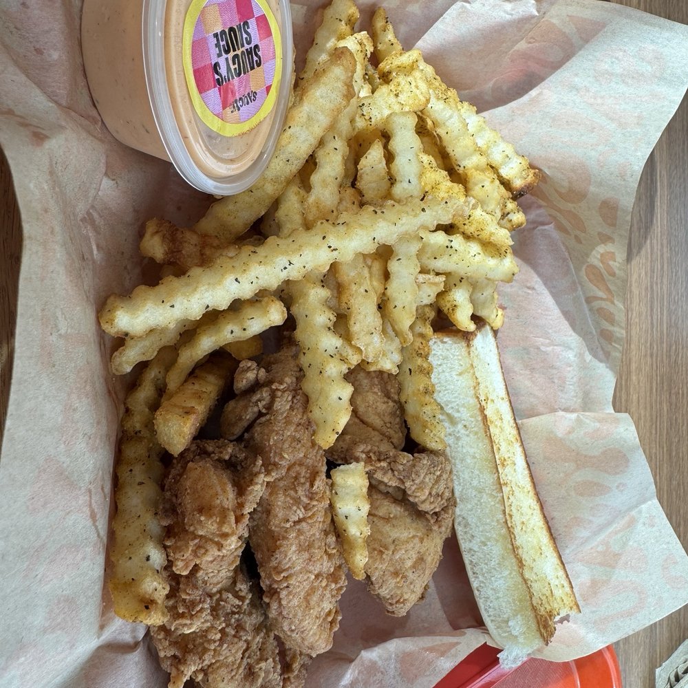 The fries were great! The chicken is solid.