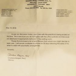 Dryden-Edwards Psychiatric Services - A letter from Dryden Edwards office and signed by Charlene Morgan PA-C without having a conversation with me while severely distressed.