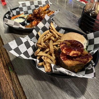 Prohibition 2020 - Cowboy Burger and Honey Bourbon Wings - American Near Me - Orchard Park, New York Prohibition 2020 - Cowboy Burger and Honey Bourbon Wings - American Near Me - Orchard Park, New York