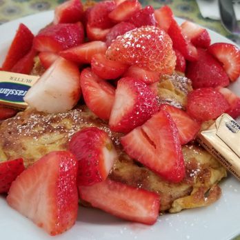 Chloe's Cafe - Cinnamon croissant french toast w/strawberries. Full order is 3 pieces. Small order is 2 pieces. - Breakfast & Brunch Near Me - San Francisco, California Chloe's Cafe - Cinnamon croissant french toast w/strawberries. Full order is 3 pieces. Small order is 2 pieces. - Breakfast & Brunch Near Me - San Francisco, California