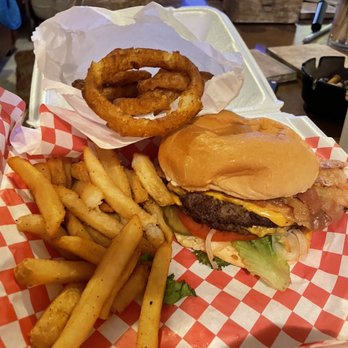 Quickie’s Burgers, Wings & Seafood - Double cheeseburger with everything and fries and onions rings - Burgers Near Me - Hollywood, Florida Quickie’s Burgers, Wings & Seafood - Double cheeseburger with everything and fries and onions rings - Burgers Near Me - Hollywood, Florida