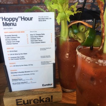 Eureka! - Finally made it HH. 2-6pm everyday. First round, Bloody Mary. Very spicy, but good! - American Near Me - Mountain View, California Eureka! - Finally made it HH. 2-6pm everyday. First round, Bloody Mary. Very spicy, but good! - American Near Me - Mountain View, California