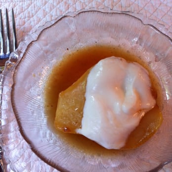 Palmer House Inn - Poached pear with vanilla yogurt topping - Hotels Near Me - Falmouth, Massachusetts Palmer House Inn - Poached pear with vanilla yogurt topping - Hotels Near Me - Falmouth, Massachusetts