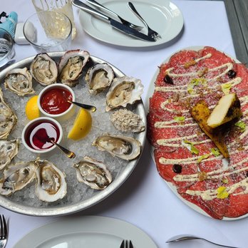 Black+Blue Vancouver - dozen oysters ($24 hh) and beef carpaccio ($14 hh) - Steakhouses Near Me - Vancouver, British Columbia