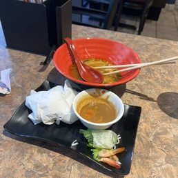 The after math of P5. Seafood Pho & A2. Spring Rolls. So damn good !