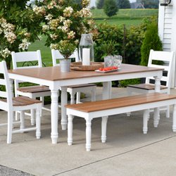 44" X 72" POLY AMISH FARM TABLE WITH SIDE CHAIRS AND BENCH