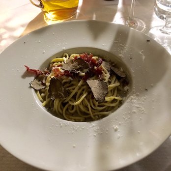 La Tavernetta 48 - Pasta with truffle cream sauce and crispy prosciutto... Mind blowingly delicious. - Italian Near Me - Rome, RM La Tavernetta 48 - Pasta with truffle cream sauce and crispy prosciutto... Mind blowingly delicious. - Italian Near Me - Rome, RM