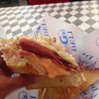 Mr G's Deli - #67 hot turkey pastrami, cole slaw, Swiss, Russian dressing on Tx toast grilled rye. Try cole slaw switch for sauerkraut! - Delis Near Me - Plano, Texas Mr G's Deli - #67 hot turkey pastrami, cole slaw, Swiss, Russian dressing on Tx toast grilled rye. Try cole slaw switch for sauerkraut! - Delis Near Me - Plano, Texas