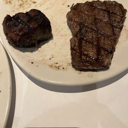 Filet Mignon on the left Sirloin Steak on the right. Filet Mignon on the left Sirloin Steak on the right.