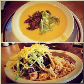 Angie's Mexican Restaurant - Queso with beef and guacamole and beef soft taco plate with beans and rice - Mexican Near Me - Austin, Texas Angie's Mexican Restaurant - Queso with beef and guacamole and beef soft taco plate with beans and rice - Mexican Near Me - Austin, Texas