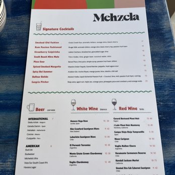 Mehzcla Restaurant South Beach - Drink Menu - Latin American Near Me - Miami Beach, Florida