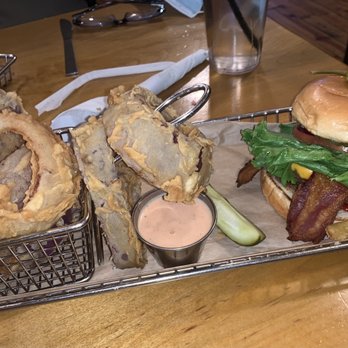 Hops Burger Bar - Look at those Carolina Red Onion Rings!! - Burgers Near Me - Greensboro, North Carolina Hops Burger Bar - Look at those Carolina Red Onion Rings!! - Burgers Near Me - Greensboro, North Carolina