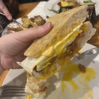 Ants Pants Café - Hot and Sweet Bacon, Egg, and Cheese Croissant but on focaccia - Coffee & Tea Near Me - Philadelphia, Pennsylvania Ants Pants Café - Hot and Sweet Bacon, Egg, and Cheese Croissant but on focaccia - Coffee & Tea Near Me - Philadelphia, Pennsylvania