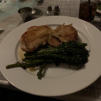 Gatsby's Landing - Brick Chicken with broccolini - New American Near Me - Roslyn, New York Gatsby's Landing - Brick Chicken with broccolini - New American Near Me - Roslyn, New York