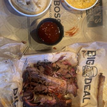 Dickey's Barbecue Pit - 2 meat meal. Brisket and ribs, mashed potatoes and Mac and cheese. - Barbeque Near Me - Dundee, Michigan