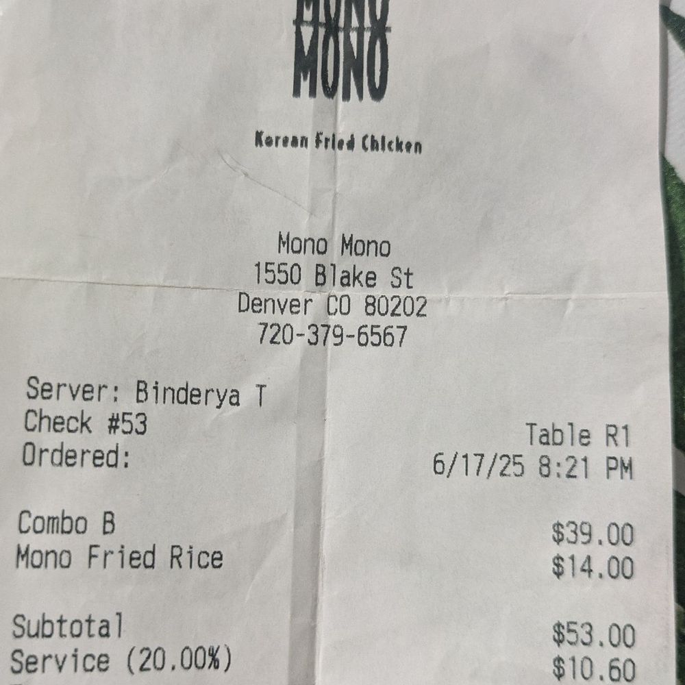 Receipt with manually added and undisclosed service fee, subjected to a group of three people who stayed pass 8:30 for dinner. Receipt with manually added and undisclosed service fee, subjected to a group of three people who stayed pass 8:30 for dinner.