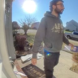ABC Supply Co - Person ignoring no soliciting sign and placing the first door hangers on my door.