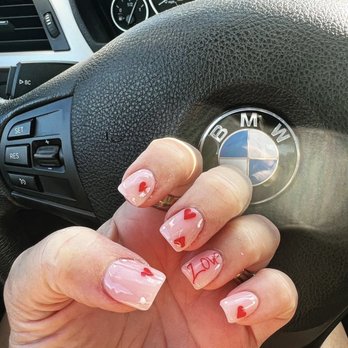 Crystal Nails And Spa - Acrylic nails with design on Valentine's Day - Nail Salons Near Me - Hialeah, Florida