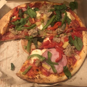 Blaze Pizza - I ordered pesto drizzle for sauce and as you can see, no sauce included. I guess they care less when it's a delivery order... - Salad Near Me - Cerritos, California Blaze Pizza - I ordered pesto drizzle for sauce and as you can see, no sauce included. I guess they care less when it's a delivery order... - Salad Near Me - Cerritos, California