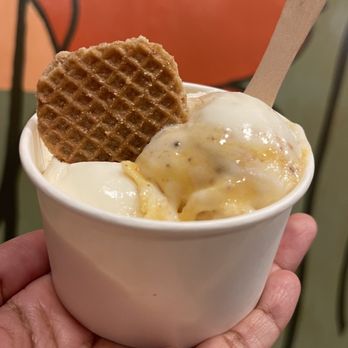 BB’s Gelateria  - a hand holding a bowl of ice cream and a waffle - Gelato Near Me - Fresno, California