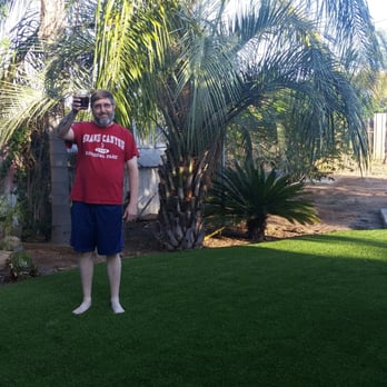 Turf Boys - Hubby happy on his new turf! - Artificial Turf Near Me Turf Boys - Hubby happy on his new turf! - Artificial Turf Near Me