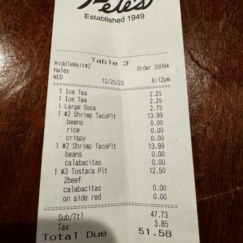 Pete's Cafe - Bill. Very affordable - Mexican Near Me - Belen, New Mexico