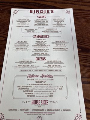 Menu photo 5 Birdie's at Stanford Golf Stanford, CA