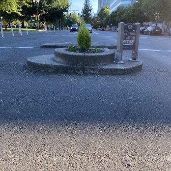 Mill Ends Park - Tiny Mills End with some "artwork" I can appreciate. It definitely depicts the climate in PDX during summer of 2020 - Parks Near Me - Portland, Oregon