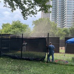 The Twain sculpture by artist Richard Serra is currently enclosed by a fence while conservation and restoration work is underway.